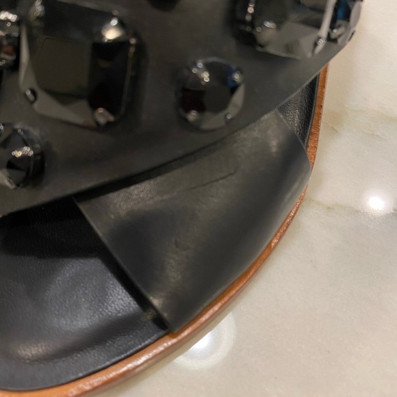 Loeffler Randall Sandals size 8 Black Jeweled Block Heel - Picture 7 of 11